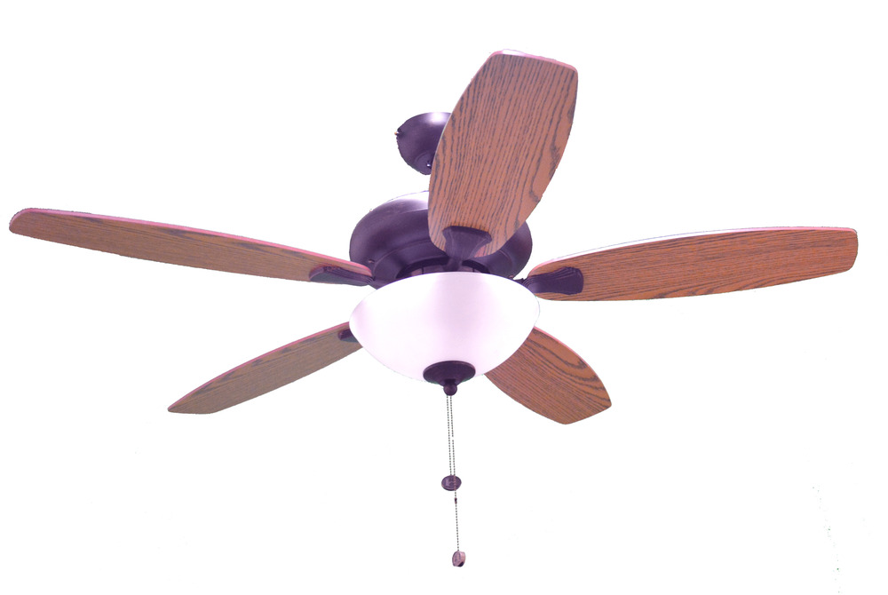 52" 5-Blade UFO Fan RB Oak/Walnut Blades 2-Light Bowl White Glass LED Kit