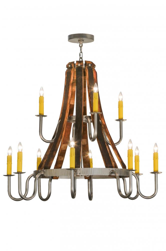 44"W Barrel Stave Madera 12 LT Two Tier Chandelier