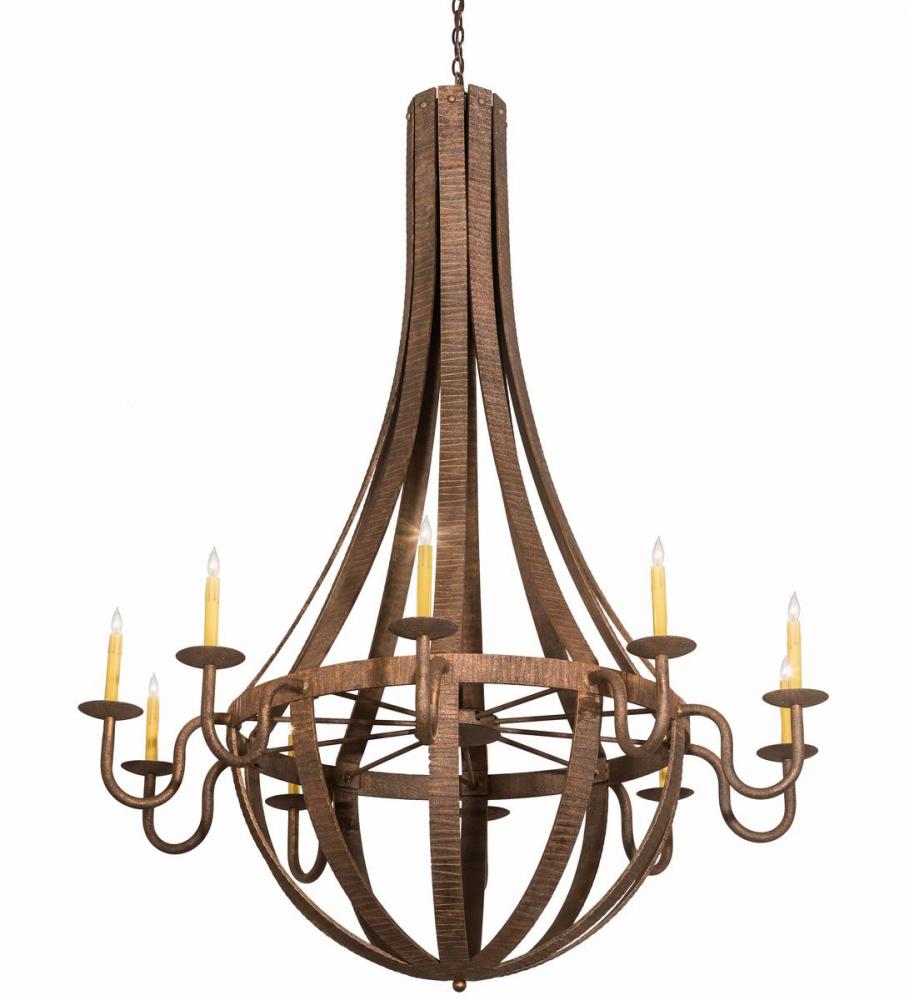 54" Wide Barrel Stave Metallo 10 Light Chandelier