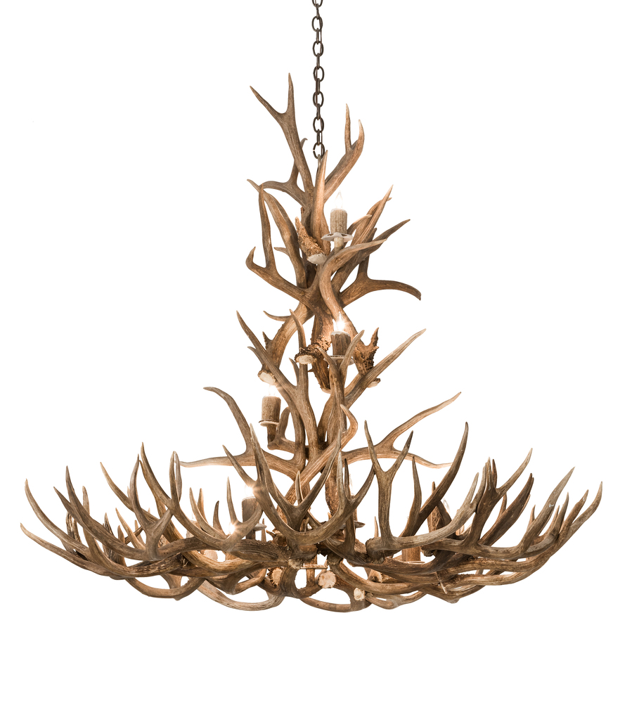 52" Wide Antlers Mule Deer 12 Light Chandelier