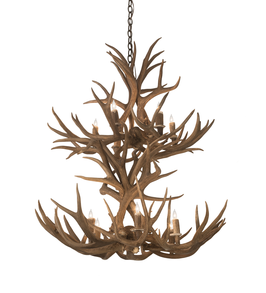 36" Wide Antlers Mule Deer 12 Light Chandelier