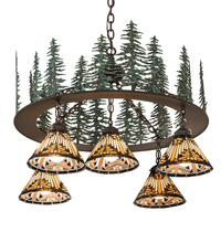 Meyda White 197163 - 34" Wide Nuevo Mission Tall Pines 5 Light Chandelier