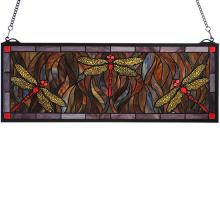 Meyda White 48091 - 28"W X 10"H Tiffany Dragonfly Trio Stained Glass Window