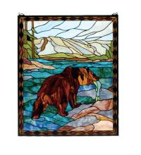 Meyda White 72934 - 25"W X 30"H Grizzly Bear Stained Glass Window